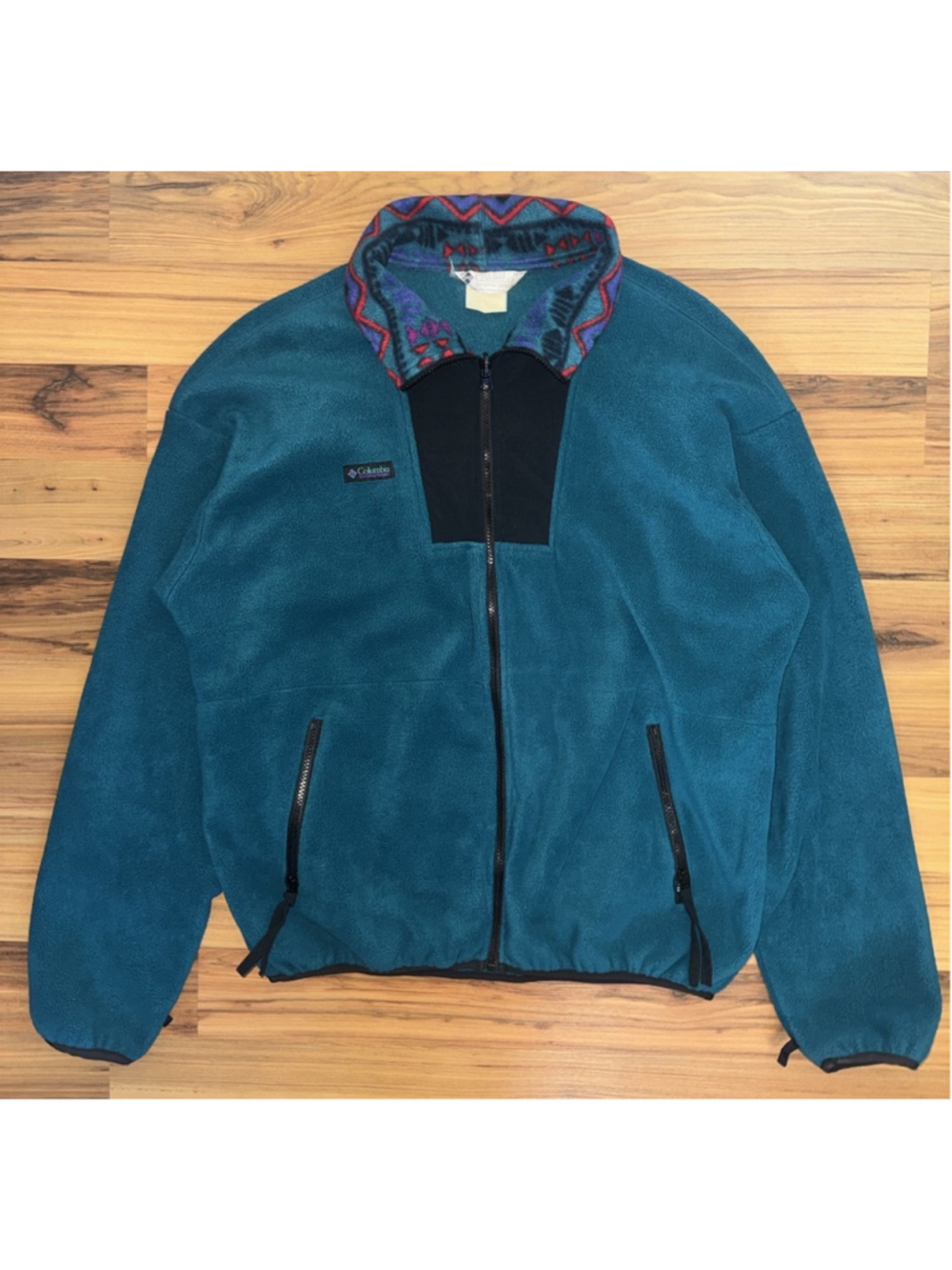 Vintage Columbia Teal Fleece Jacket Aztec Southwest Gorpcore Outdoor Full Zip XL